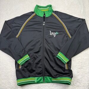 LRG Roots and Equipment Track Jacket Black Green Yellow Stripe Full Zip Mens XL